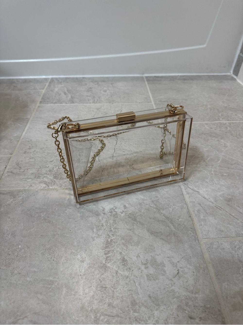 Clear Acrylic Box Crossbody Bag / Clutch with Gold Chain